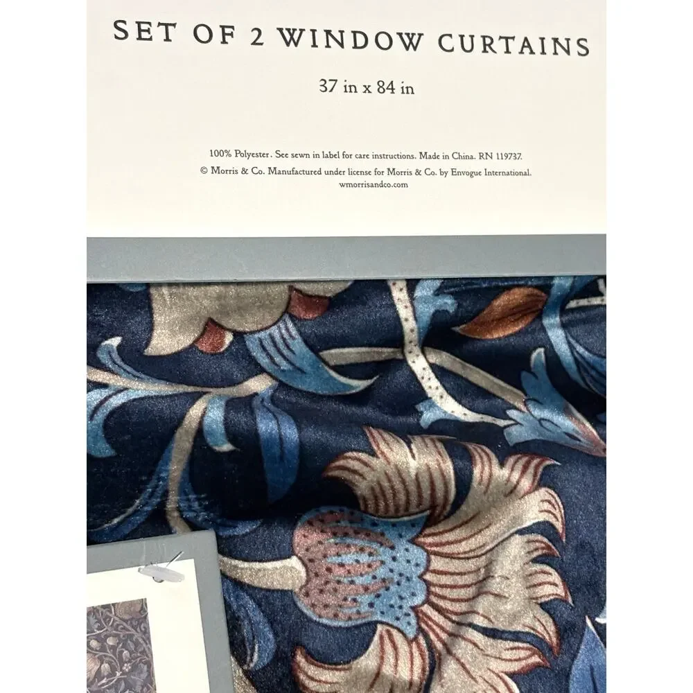 William Morris & Co. Window Curtains Panels Lodden Navy Blue Clay 37X84” Velvet
